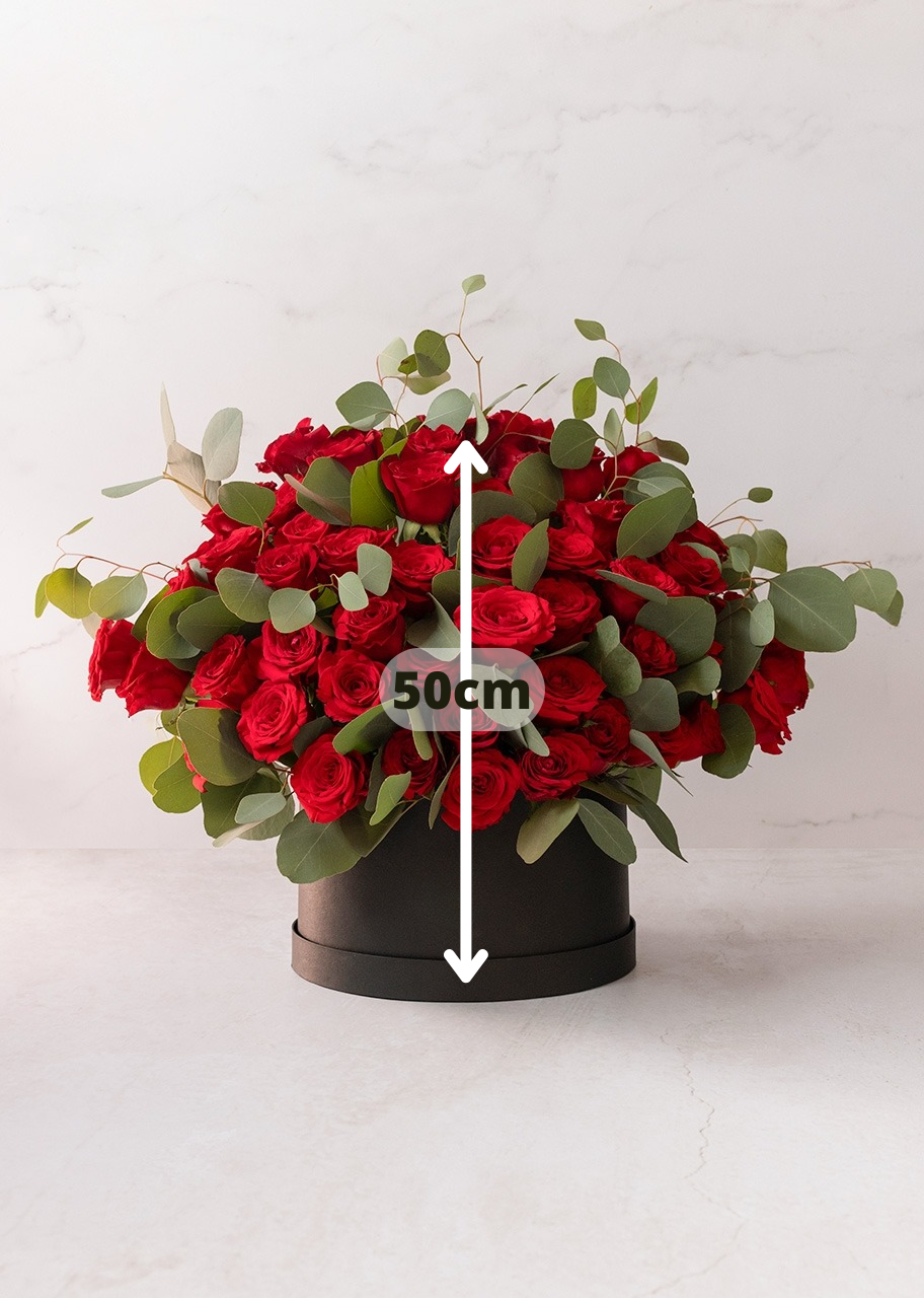 Caja con 50 rosas rojas