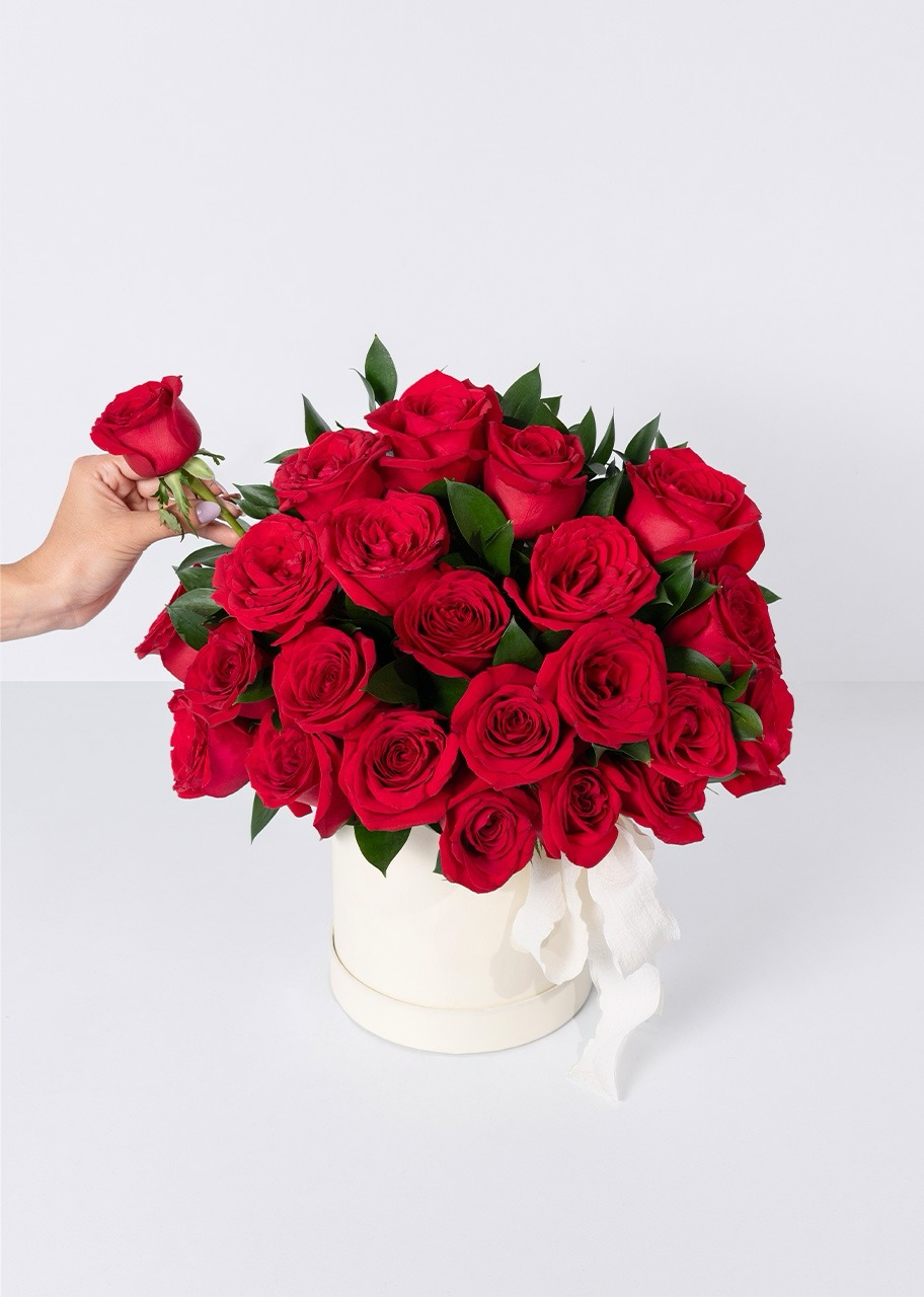 Caja con 24 rosas rojas