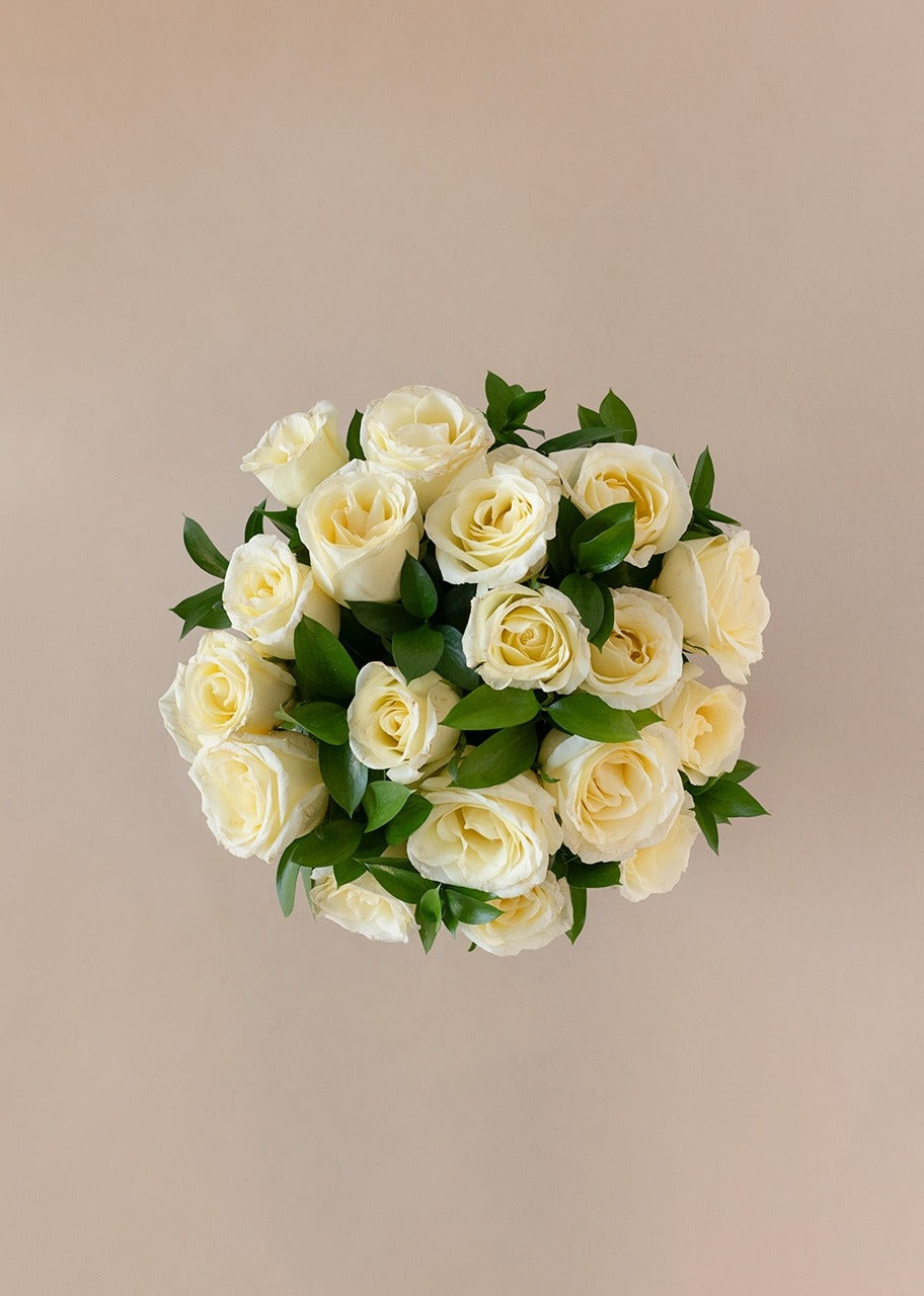 18 rosas blancas en jarrón