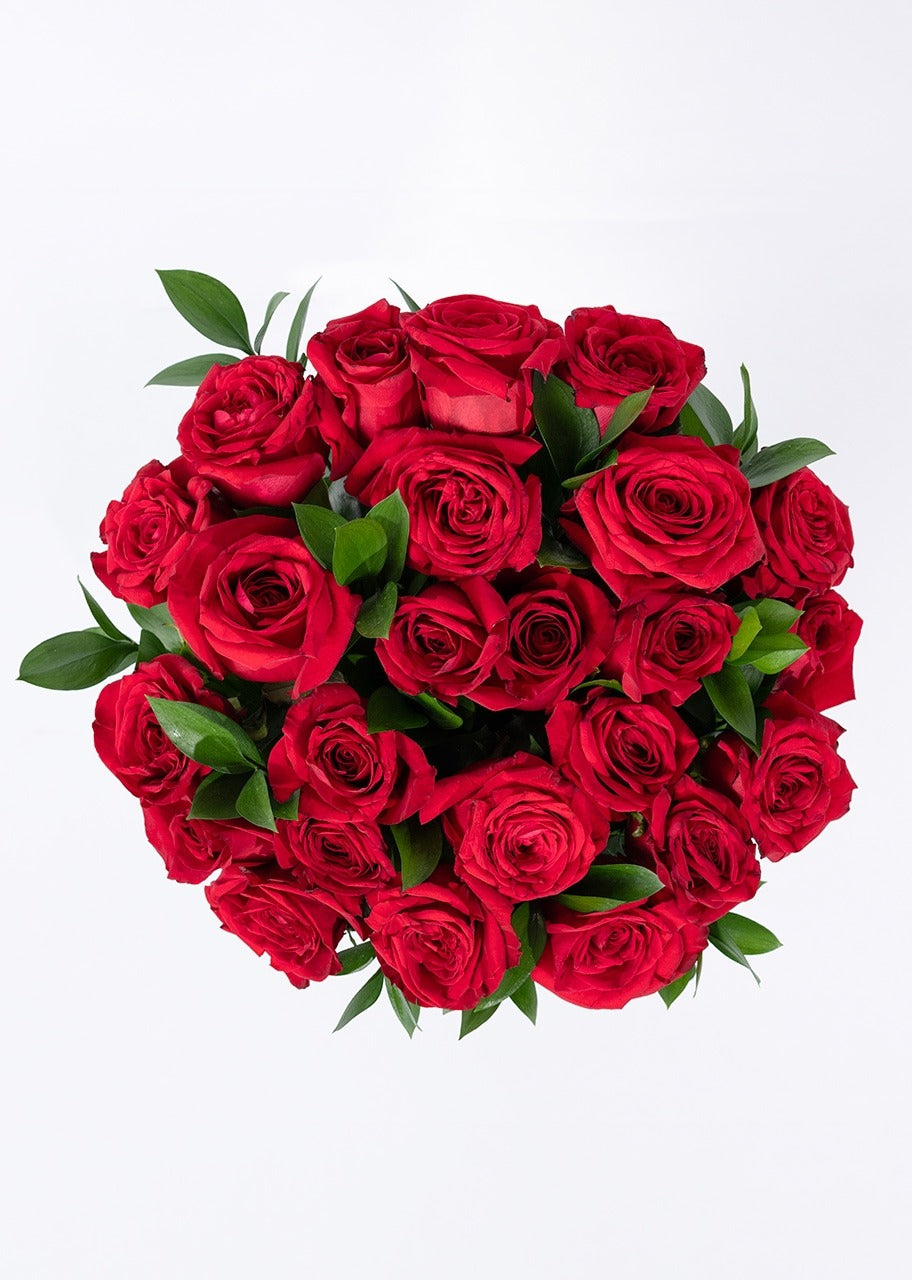 24 rosas rojas en jarrón