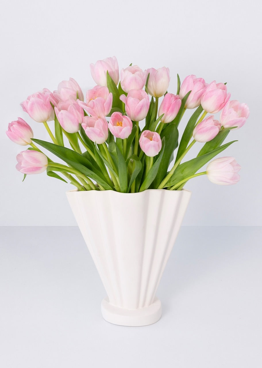 20 tulipanes rosas en jarrón