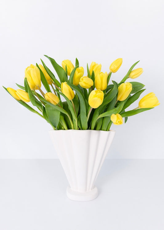 20 tulipanes amarillos en jarrón