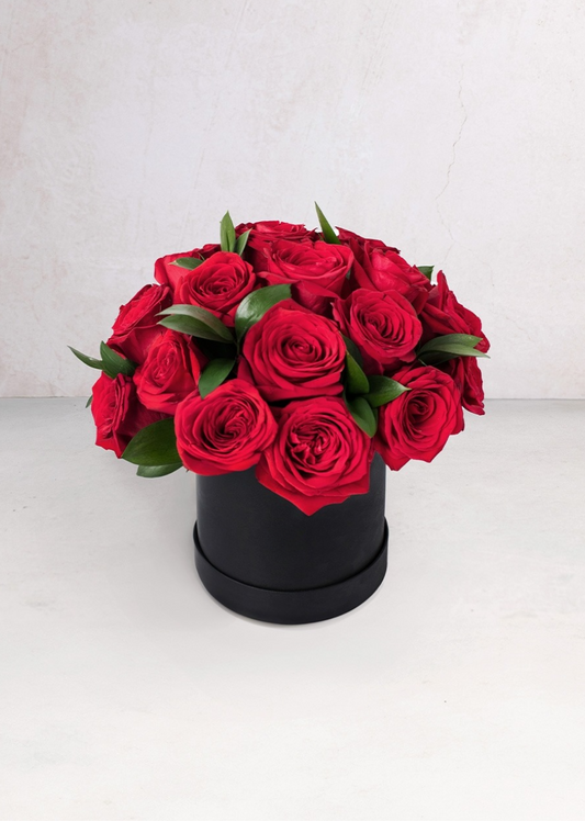 Caja con 24 rosas rojas