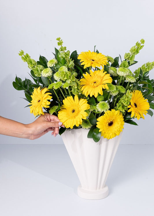 6 gerberas amarillas en jarrón