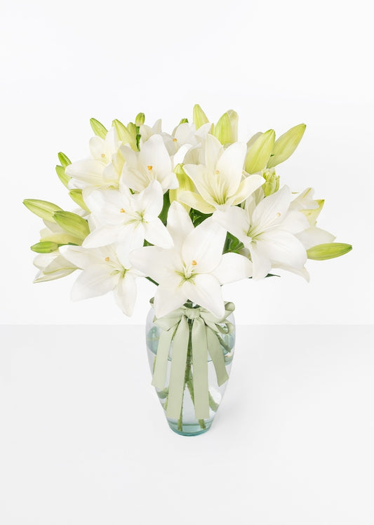 15 lilys blancas en jarrón